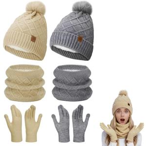 MEWTOGO Thick Fleece Winter Warmer Breathable Beanie Neck Gaiter Touchscreen Gloves Set for Women Gifts, 2 Sets