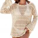 Vivilli Swimsuit Cover Up for Women Summer Crochet Beach Cover Up Off The Shoulder Knit Tops Vacation Outfits 2026 (Beige, M)