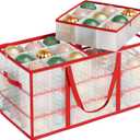 SONGMICS Large Christmas Decoration Storage Box, 4-Inch 54 Slots, Plastic Christmas Bauble Storage Box with Lid, Dual Zippers, 6 Trays, Side Handles, Cherry Red URFB030T01