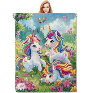 VANZEV Unicorns Throw Blanket 50x60, Cute Unicorn Blankets for Kids' Room Decor, Colorful Unicorns and Butterflies, Unicorns Gifts for Girls Women