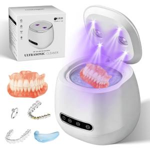Ultrasonic Retainer Cleaner Machine, Dental Cleaning Pod for Dentures, Aligners, Night Guards, Braces, Toothbrush Heads & Jewelry, 45kHz Retainer Cleaner with 3 Modes & Digital Timer
