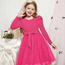 Arshiner Toddler Girls Tutu Dress Gigot Long Sleeves Fall Winter Belted Princess Party Tulle Dresses 3-8Y