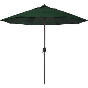 California Umbrella 9' Round Aluminum Outdoor Deck, Pool or Patio Umbrella, Crank Lift, Auto Tilt, Bronze Pole, Hunter Green Olefin