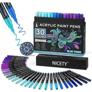 30 Colors Blue Tones Acrylic Paint Pens, Pro Color Series Markers Set with 0.7mm Extra Fine Tip for Wood, Canvas, Stone, Glass, and Ceramic- DIY Art Supplies for Kids, Adults & Artists