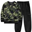 NECIOUS Boy Clothes Fall Winter Clothing Fashion Boys Outfits Camouflage Sweatshirt and Sweatpant with Pocket 2 Piece Teens Boys Sweatsuit 10-12 Green Black (Green)