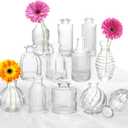 Bud Vases Set of 12, Glass Vase for Decor Centerpieces, Small Vases for Flowers, Clear Flower Vase Stripe Modern Bud Vases in Bulk, Vintage Vases for Floral Wedding Party Table Decoration Home Decor