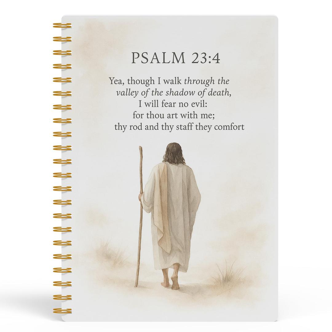 FISWAFY Jesus Christian Spiral Notebook 5.5x8.3in, Psalm 23:4 Religious Bible Verse Journal Notebooks for Note Taking, Jesus Gifts for Women, Christian Gifts, Hardcover Notebook Journal