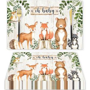 50 Pieces Paper Placemats for Woodland Baby Shower, 11"x17" Forest Animals Disposable Table Place Mats, Woodland Animals Baby Shower Decorations