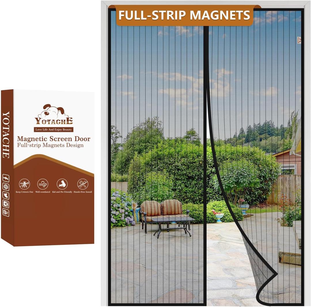 Yotache Magnetic Screen Door Fits 60x80 Inch Doors, Screen Size 62"x81", Reinforced Screen Mesh with Full Strip Magnets for Front/Back Patio Single Sliding Door
