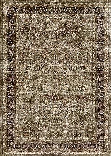 Poeti Washable Rug, Ultra Thin 4x6 Rug - Non Slip Carpet - Small Area Rugs for Living Room Entryway Rug - Vintage Floral Rug, Olive/Charcoal