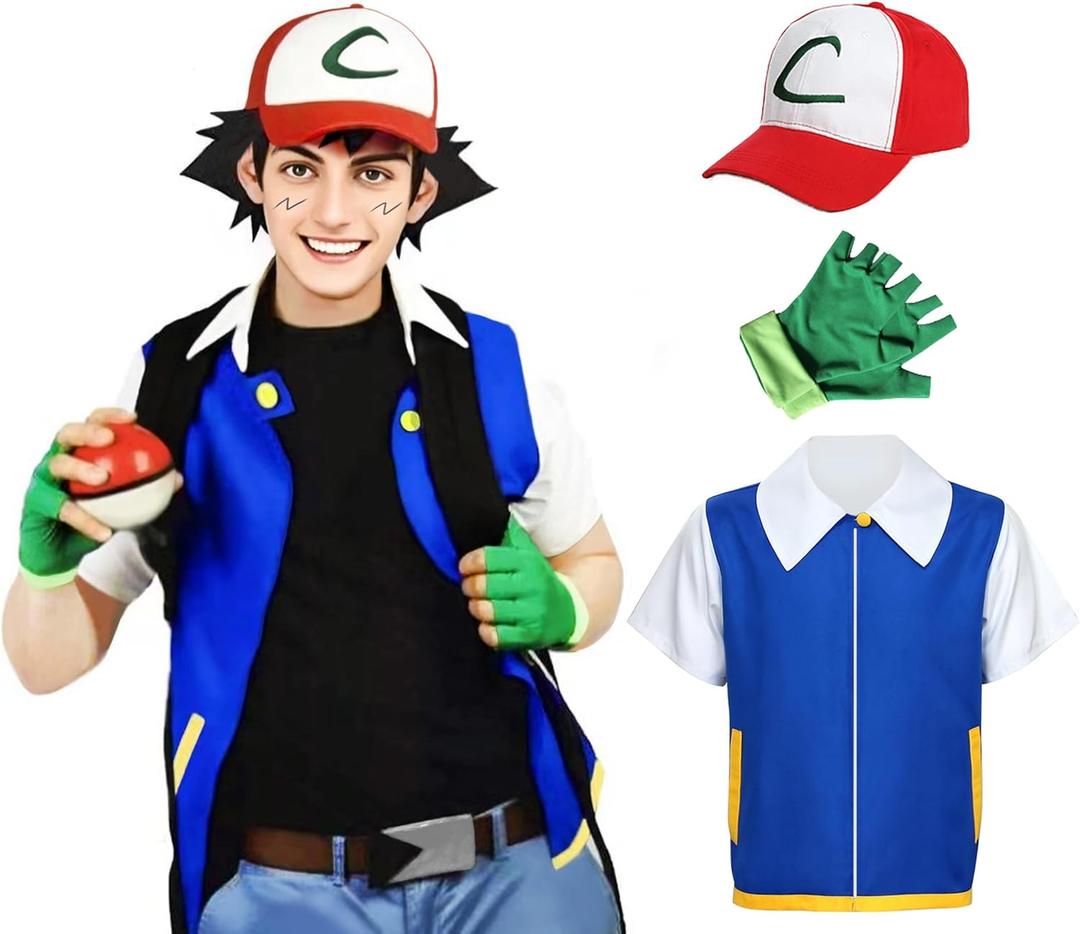 Unisex Trainer Hoodie Jacket Costume Set Halloween Cosplay Costume Gloves Hat Blue,XL