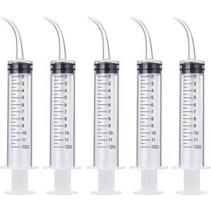 Wisdom Teeth Syringe, 5 Pack Irrigation Dental Syringes with Measure Scale & Curved Tip for Dental Care Liquid Oral Tonsil Stone