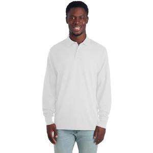 Jerzees Men's Long Sleeve Polo Shirts, Cotton Blend, Two Button Closure, Regular Fit, S, White