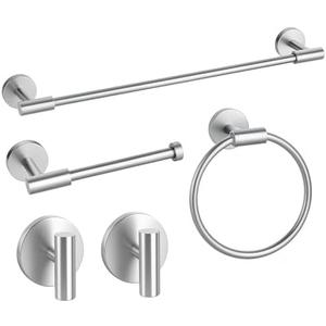 Brushed Nickel Bathroom Hardware Accessories Set, Bathroom Towel Holder Set 5 Pieces, SUS304 Stainless Steel Towel Bar Set Wall Mounted-19 Inch Towel Bar, Paper Towel Holder, Towel Hooks, Towel Ring