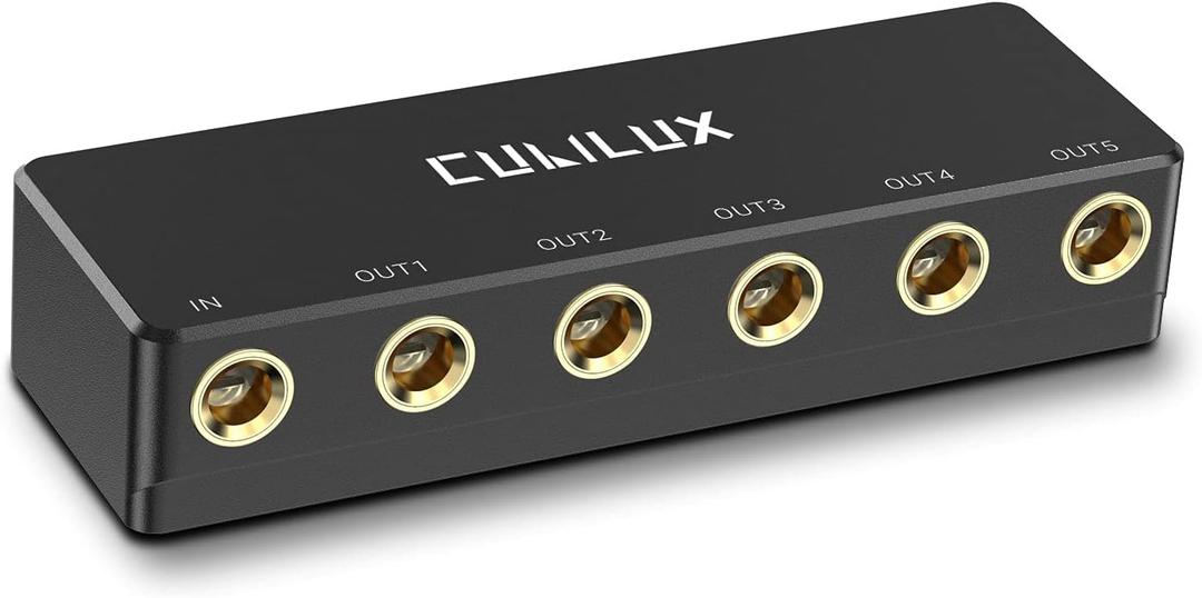 Cubilux Passive 6.35mm Headphones Splitter Box, 1/4 Stereo Multi Audio Distributor, Multiport Quarter Inch TRS TS Aux Splitter for Guitar Signal, Studio Recording, Live Performance, Monitors (Black)