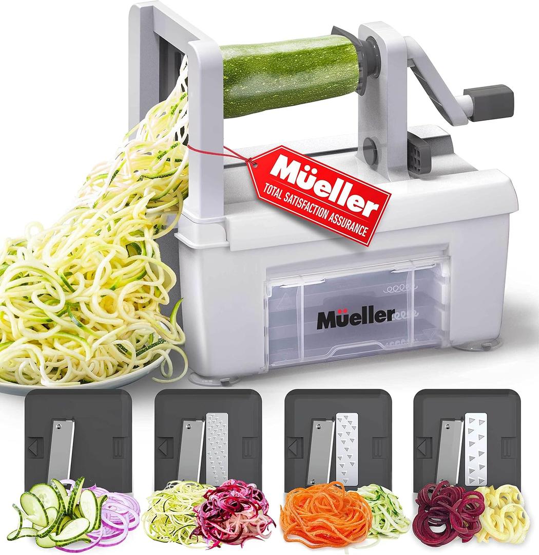 Mueller Pro Multi-Blade Spiralizer, Zucchini Noodle Maker, Vegetable Slicer Zester Chopper Dicer, ProQuality, Only Model to Make Round Veggie Pasta, Not Flat Julienne Noodles
