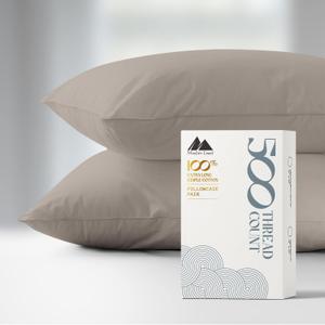 Mayfair Linen 100% Cotton Pillowcases Standard/Queen Size Set of 2-500 Thread Count Cotton Pillowcases, Ultra Soft Cooling Sateen Weave Pillow Cases for Sleeping, Set of 2 Pillow Covers (Taupe)