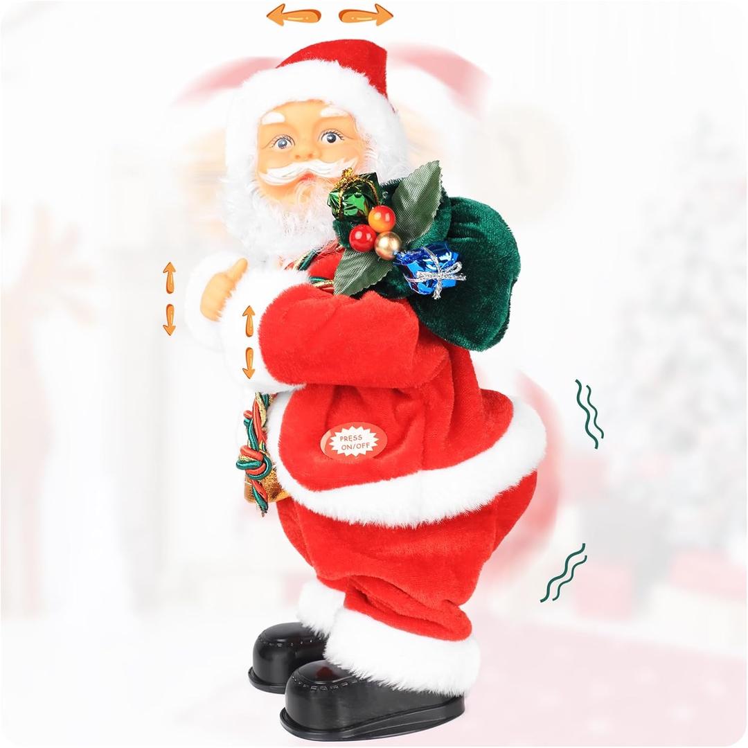 SdeNow Funny Twerking Santa Claus with Chrismas Music Singing and Dancing Santa Animated Christmas Plush Interactive Toy Figures Shaking Electric Santa Decorations Indoor with Green Gift Bag