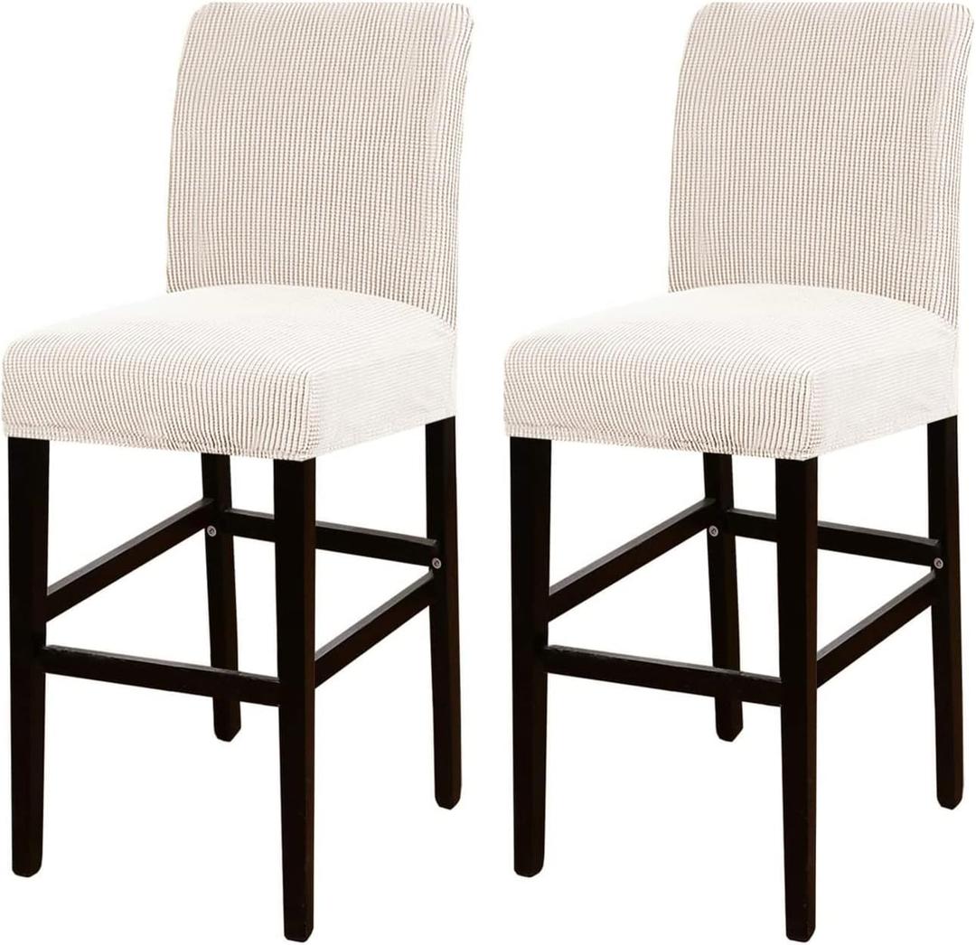 Turquoize Stretch Bar Stool Cover Counter Stool Pub Chair Slipcover for Dining Room Cafe Barstool Slipcover Removable Furniture Chair Seat Cover Jacquard with Elastic Bottom Set of 2, Ivory White