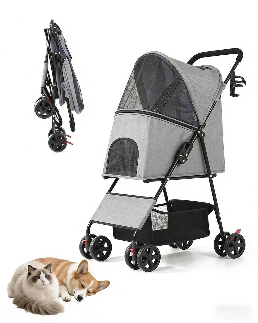 Pet Stroller for Small Dogs Cats, Lightweight Foldable Dog Stroller-Gray