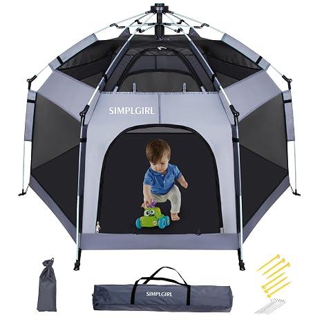 Premium Indoor and Outdoor Baby Playpen - Portable, Lightweight, Pop Up Pack and Play Toddler Play Yard w/Canopy and Travel Bag- Grey, 5.91 x 35.43 x 6.3 inches