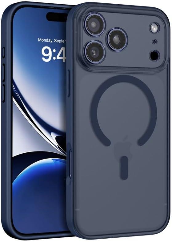 Magnetic for iPhone 17 Pro Max Case 2025, Upgraded [Full Camera Protection] [Compatible with Magsafe] [Translucent Matte] Drop Shockproof Protective Bumper Women Men Phone Cover 6.9inch, Deep Blue