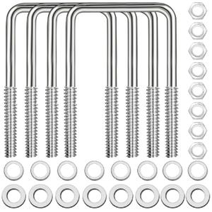 4 Sets 304 Stainless Steel Square U Bolt,U Bolts 3 inch Wide,1/2" D x 3-1/16" W x 5-5/16"L U-Bolts for Boat Trailer with Nuts and Washers, for Automobiles Trailer, Ski Boat