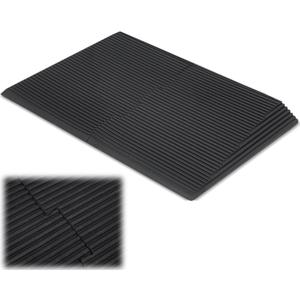 2.5 Inch Low Pile Transitional Non Slip Rectangular Rubber Angled Entry Mat for Wheelchairs Shock Absorption Indoor Outdoor Use, Black