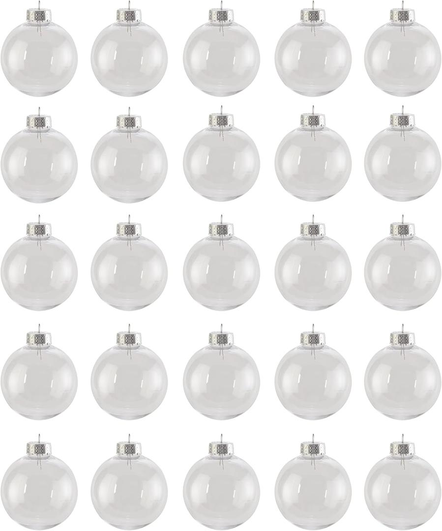 Creative Hobbies - Bulk Value Pack of 25 pcs - 67mm (2-5/8 Inch) Round Clear Plastic Ball Ornaments - Great for Crafting DIY Christmas Ornaments