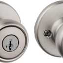 Kwikset Tylo Entry Door Knob with Lock and Key, Secure Keyed Handle Exterior, Front Entrance and Bedroom, Satin Nickel, Pick Resistant SmartKey Rekey Security and Microban (1 Pack)