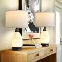 Serteaw 22''Touch Control Table Lamps Set of 2,Stepless Dimmable Bedside Lamps with USB Charging Ports, Black and Cream Living Room End Nightstand Table Lamps with Linen Lampshade, LED Bulbs Included