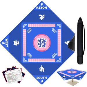 Mahjong Mat, 43.3 * 43.3 in Super Large Mahjong Mat, Non-Slip Noise Reduction Mahjong Mat Has an Innovative Storage Design, Suitable for Mahjong/Poker/Table Games and Other Table Games (Blue)