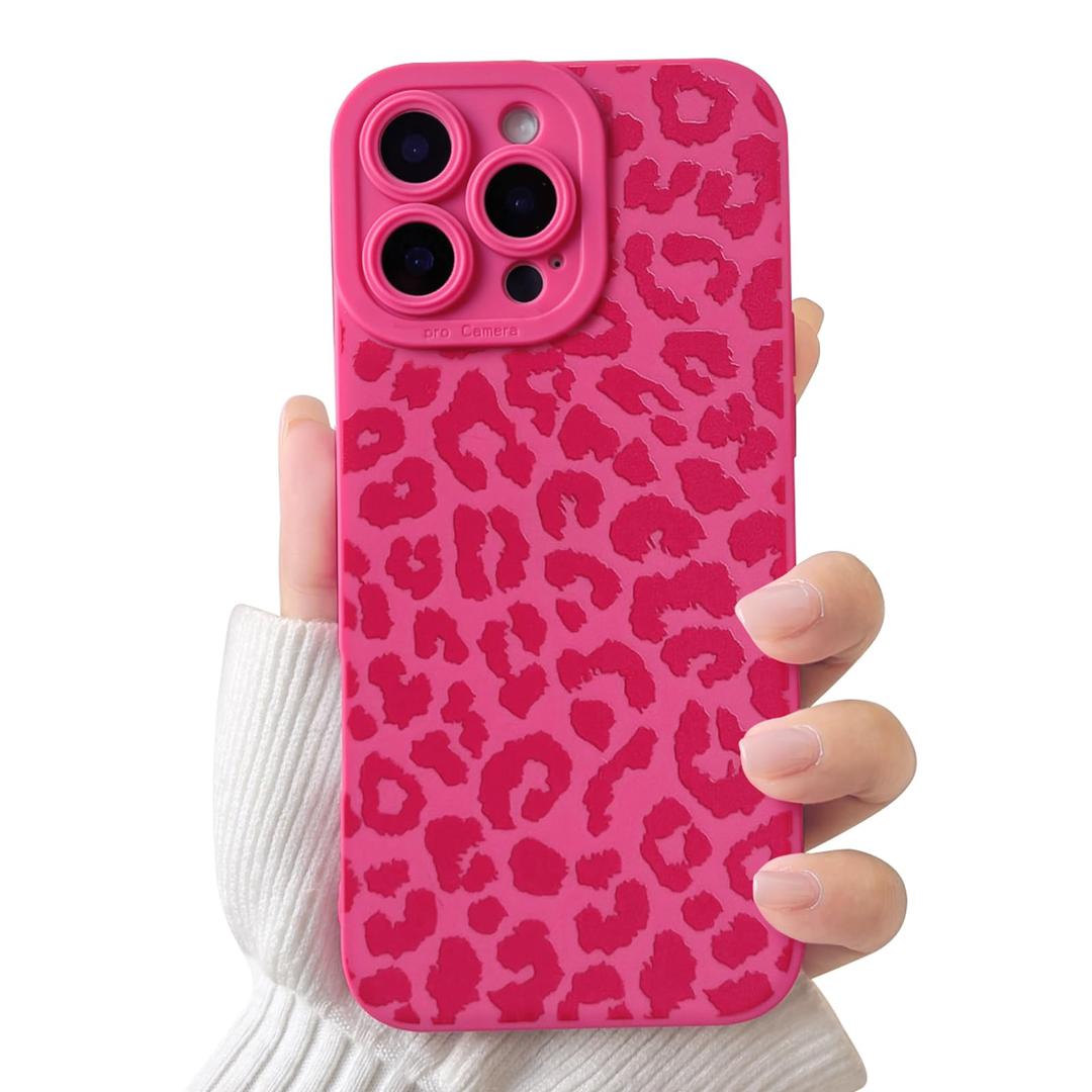 NITITOP Compatible with iPhone 16 Pro Case Cute Leopard - Rose Red