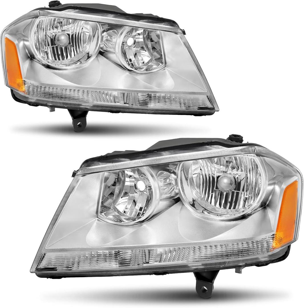 ELH Headlight Assembly Fit For 2008-2014 Dodge Avenger 2008 2009 2010 2011 2012 2013 2014 08 09 10 11 12 13 14 Dodge Avenger Headlamp Avenger Chrome Housing Amber Reflector