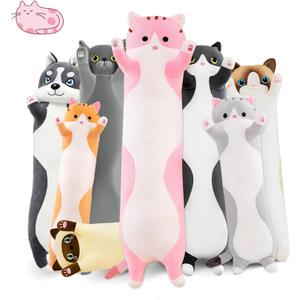 Long Cat Plush Pillow, 19.6in Cute Pink Cat Plushie Stuffed Animals Body Pillow, Kawaii Kitten Soft Plushie Doll Toy Birthday Gift for Kids Girlfriend