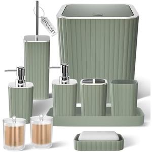 XLHOMO Bathroom Accessories Set - Gorgeous Sage Green Bathroom Set, 10PC Bathroom Accessory Set, Toilet Brush, Trash Can, Qtip Holder Dispenser & Soap Dispenser