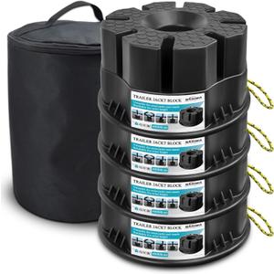 Trailer Jack Blocks Set of 4 – Basima RV Leveling Blocks, Heavy-Duty Universal-Fit Stackable 6" RV Stabilizer Blocks for 5th Wheel, Camper, Travel Trailer, and Tongue Jacks with Carrying Bag, Black