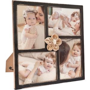 MONT PLEASANT Collage Picture Frame 5x7 4-Opening Rustic Farmhouse Collage Photo Frames 4X6 with Mat Family Muti Frame for Wall Decor Hanging or Tabletop Display Black