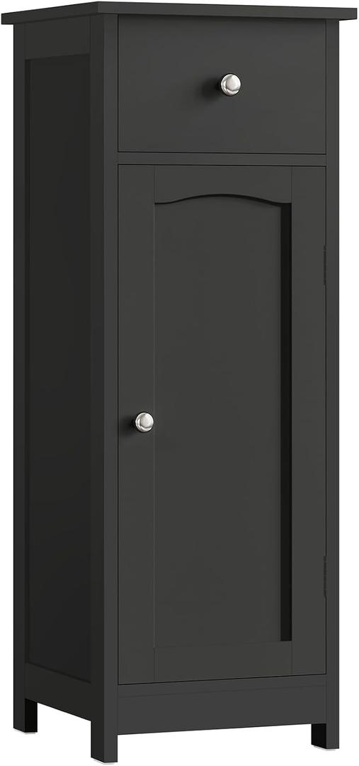 Iwell Bathroom Storage Cabinet, Small Bathroom Floor Cabinet with Drawer & Storage Shelf, Free-Standing Organizer Cabinets for Hallway/Living Room, Black, 11.8"L*11.8"W*31.5"H