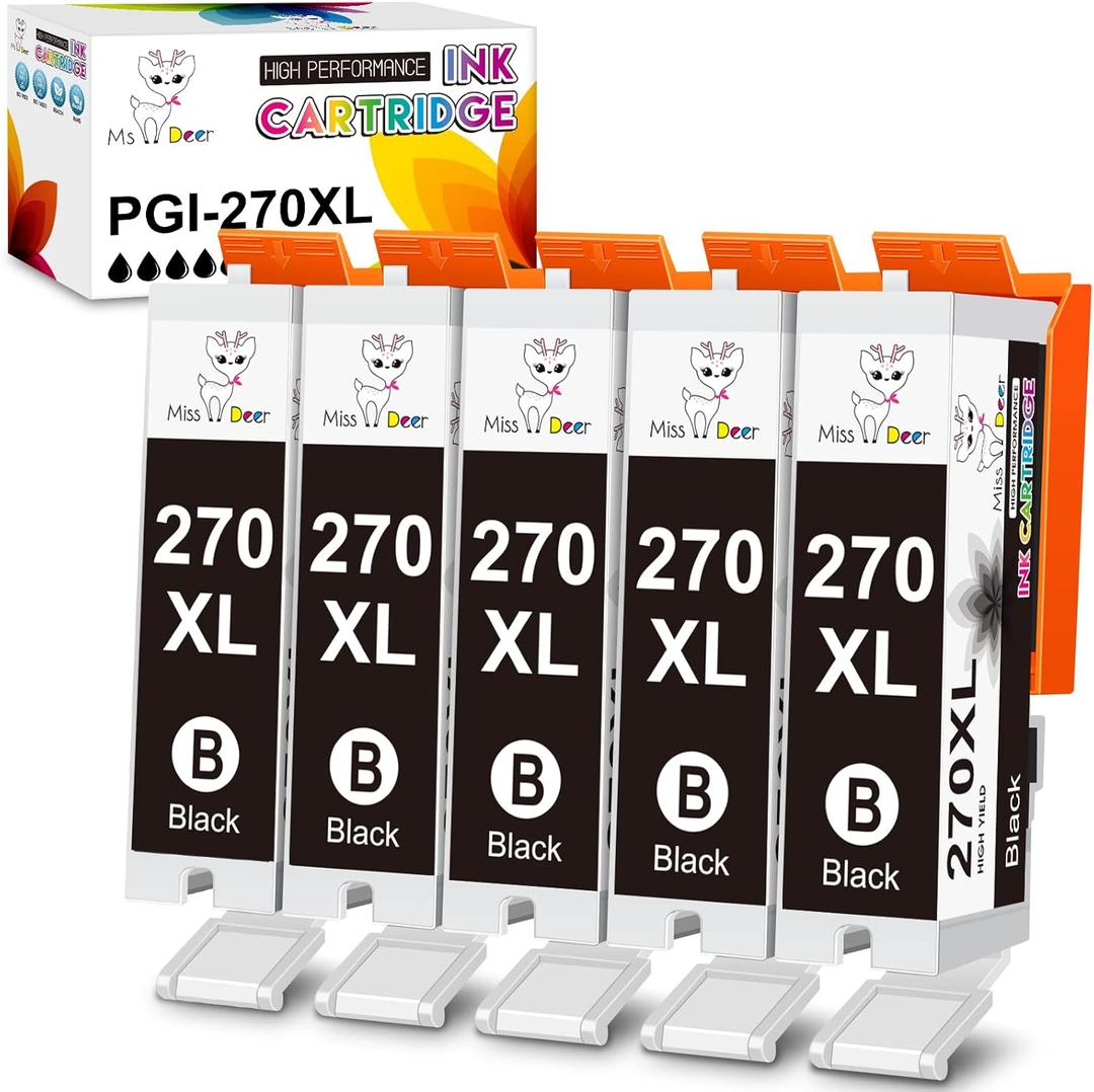 Miss Deer 270 PGBK Ink Cartridge 3-Pack, Compatible Replacement for Canon PGI-270XL PGI270 PGI270XL for PIXMA MG6820 TS9020 TS6020 MG7720 MG6821 TS5020 TS8020 MG5720 MG5722 Printer (5 Large Black)