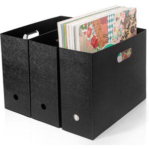 Foldable Scrapbook Paper Storage Organizer, 12x12 Scrapbook Paper Storage, Plastic File Organizer, Black, 3 Pack