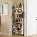 6 Tier Slim Rolling Storage Cart with Wheels, Metal Mobile Shelving Unit Organizer Utility Cart for Office Bathroom Kitchen Laundry Room Narrow Places (White 6 Inches)