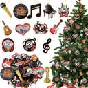 36 Pcs Christmas Musical Instrument Ornaments Wooden Christmas Music Tree Ornament Guitar Piano Microphone Music Note Xmas Tree Hanging Decorations for Birthday Party Supplies