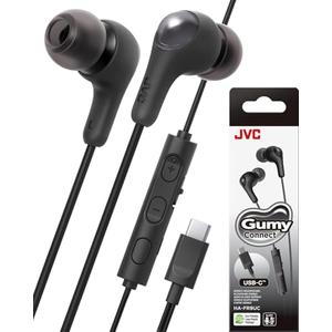 JVC Gumy Connect USB-C Wired Earbuds Headphones, Delay-Free for Videos and Gaming, Built-in DAC Reduces Noise and Improves Sound Quality, 9.2 mm Diameter Neodymium Drivers - HAFR9UCB (Black)