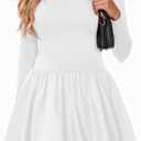 Wenrine Women Long Sleeve Bubble Mini Dress Bodycon Mock Neck Casual 2025 Cocktail Club Party Dresses (White)