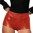 2 x Fallorchid Women's Faux Leather Shorts Sexy Skinny Mini Shorts Hot Pants (Red, XL)