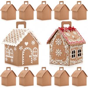 24Pcs Christmas Gingerbread House Kit, DIY Christmas Gift Treat Boxes Bulk, Candy Gingerbread Gifts Boxes Party Favors for Xmas Holiday Party Treat Cookie Goodie Snack Packaging
