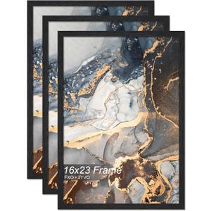 Fxojyvo Engineered Wood 16x23 Picture Frame Set of 3, Black Frame for 16 x 23 Inch Picture Poster Photo, Light Weight 16 by 23 Frame with Wood-grain for Wall - 3 Pack/Black/16 x23