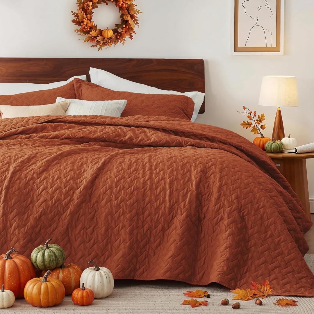 Bedsure King Size Quilt, Fall Bedding King, Red Orange Bedspread