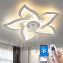 Yfrest Ceiling Fan with Lights Remote Control, White Personalized Ceiling Fan with Light, 6 Speeds 3 Light Color Flush Mount Ceiling Fan for Kitchen Bedroom